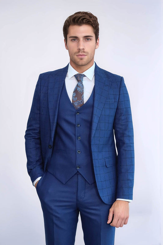 KOALA SYDNEY  Blue Vested Suit With Plaid Blazer -