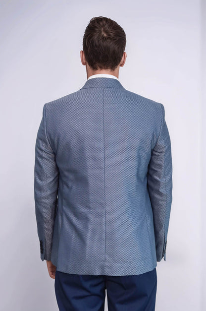 Navy Blue Self-Patterned Vested Suit