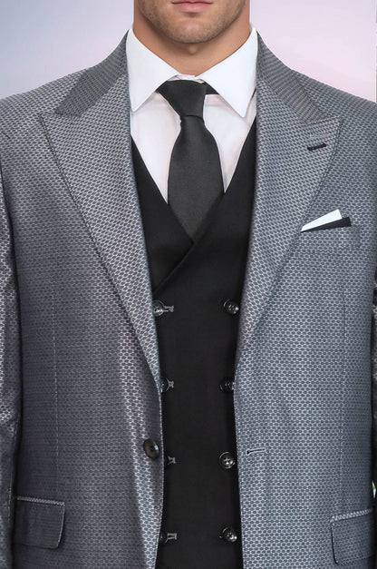 Grey Jacket Combined Black Suit - Wessi