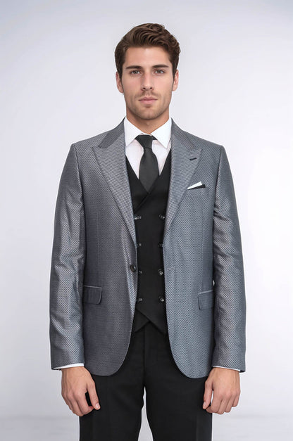 Grey Jacket Combined Black Suit - Wessi