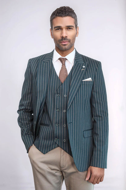 Striped Jacket Green Men's Suit