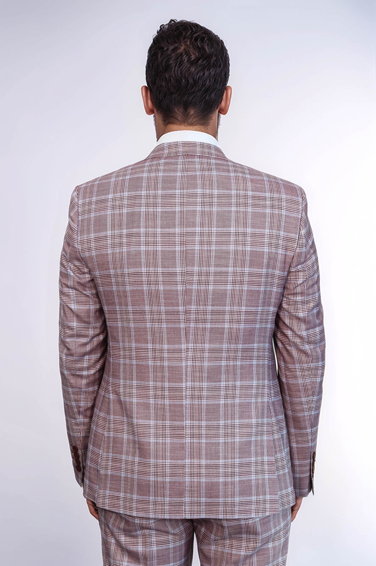 KOALA SYDNEY  Burgundy Plaid Vested Slim Fit Italian Suit -