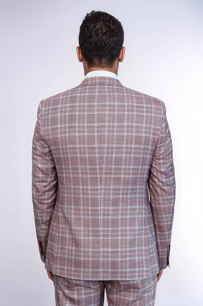 KOALA SYDNEY  Burgundy Plaid Vested Slim Fit Italian Suit -