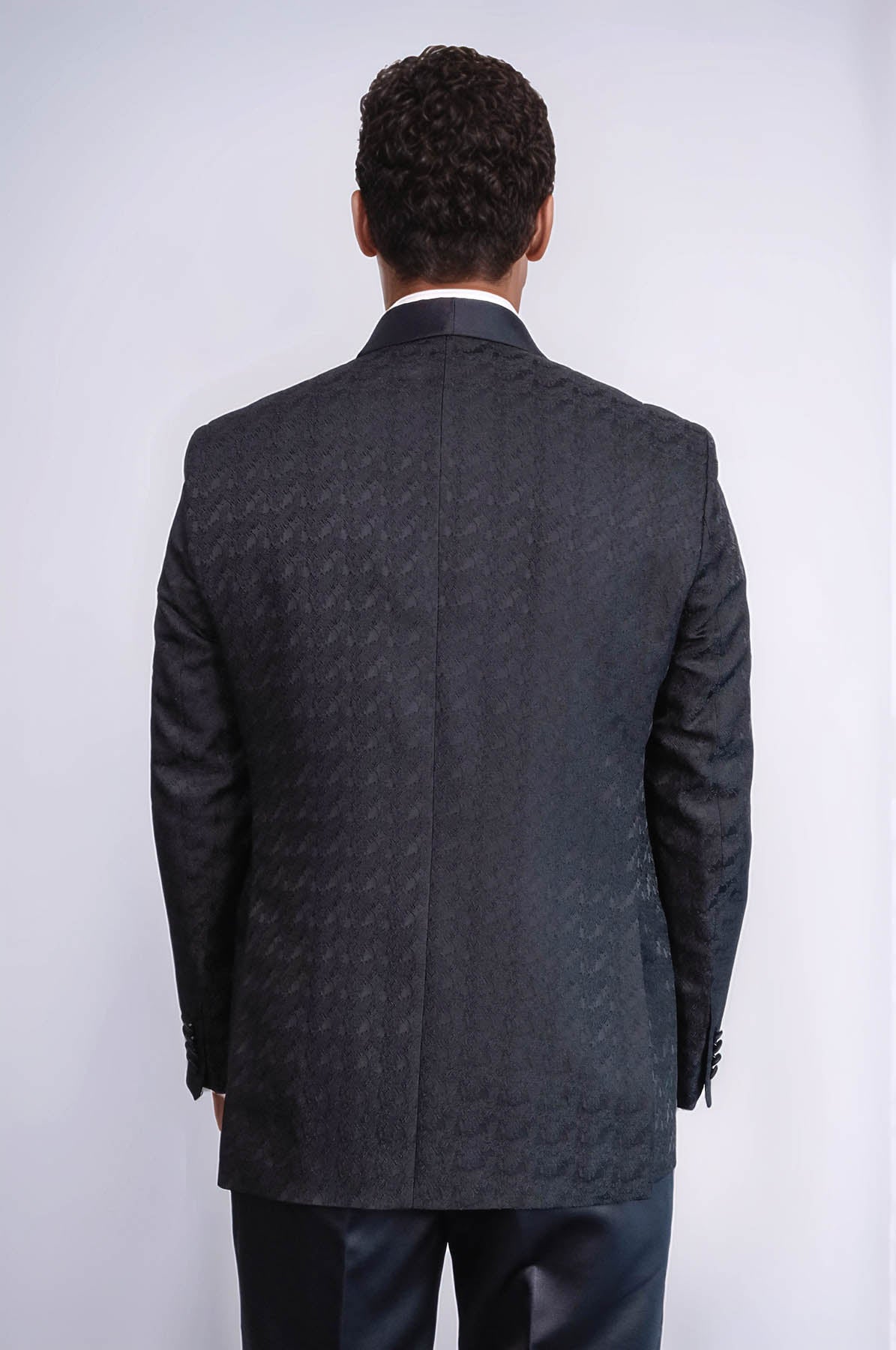 KOALA SYDNEY  Satin Shawl Collar Patterned Double Breasted Black Men Tuxedo Suit -
