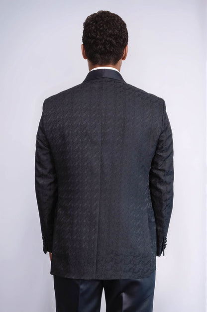 KOALA SYDNEY Satin Shawl Collar Patterned Double Breasted Black Men Tuxedo Suit