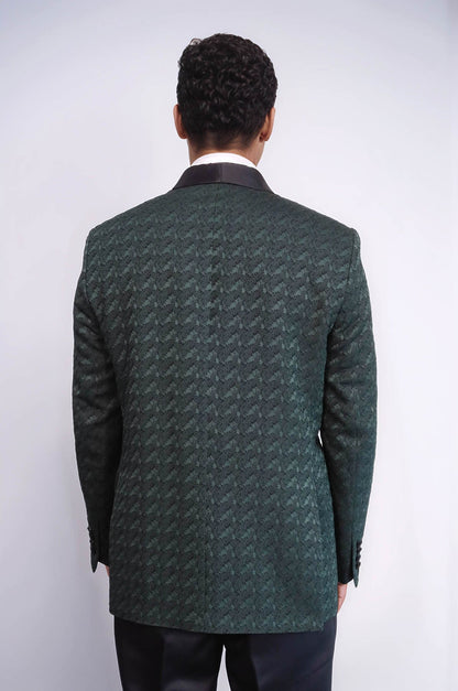 KOALA SYDNEY Satin Shawl Collar Patterned Double Breasted Dark Green Men Tuxedo Suit
