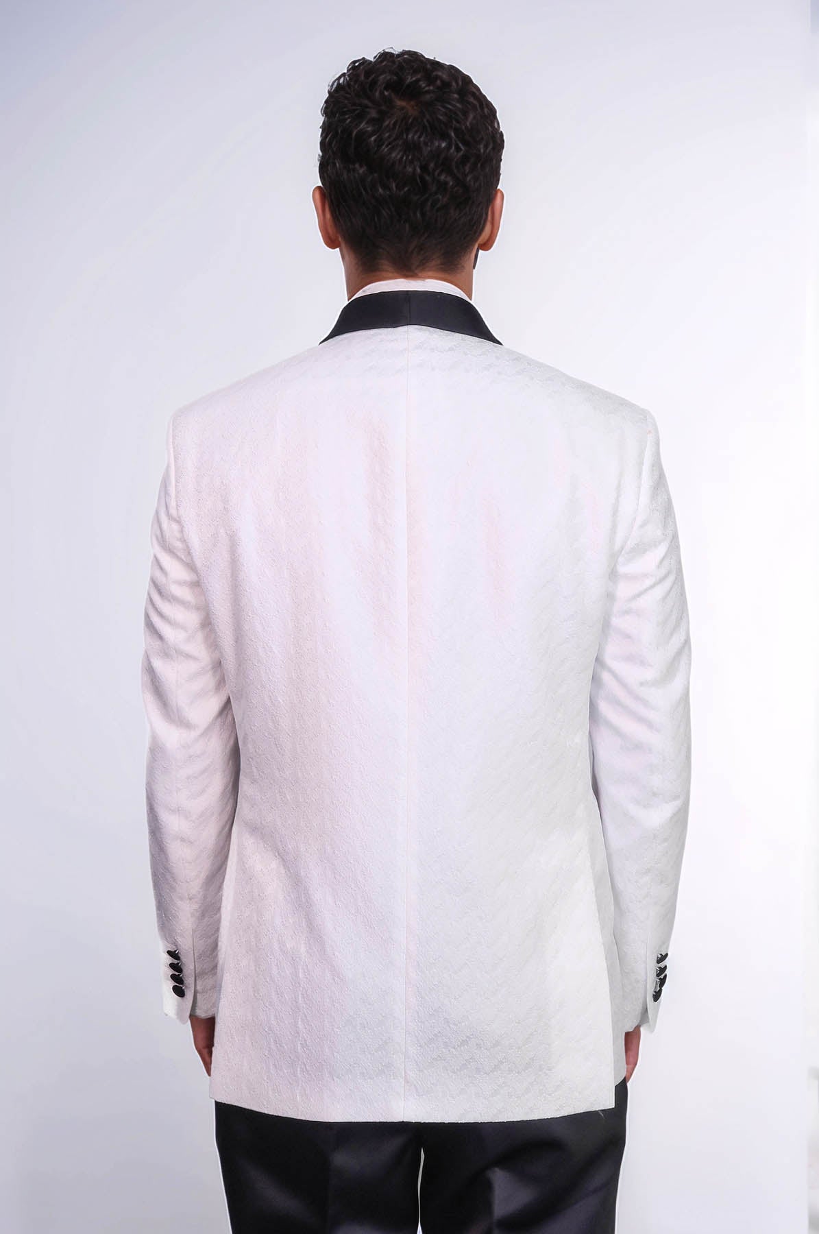 KOALA SYDNEY Satin Shawl Collar Patterned Double Breasted White Men Tuxedo Suit