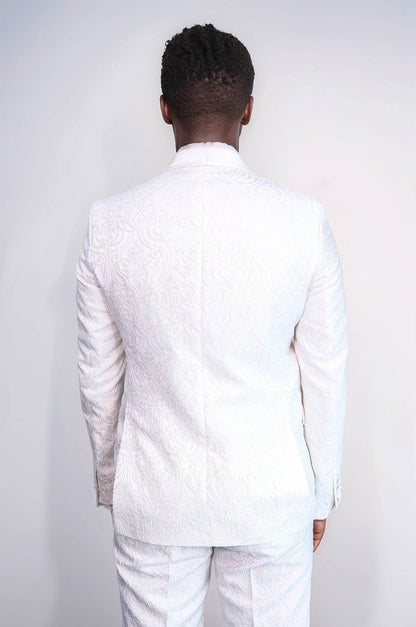 KOALA SYDNEY  2 Piece Damask Patterned Velvet Shawl Collar White Men's Tuxedo Suit -