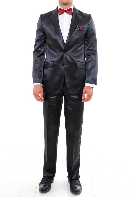 KOALA SYDNEY  Two Piece Two Buttons Modeled Lapel Satin Black Men Groom Suit