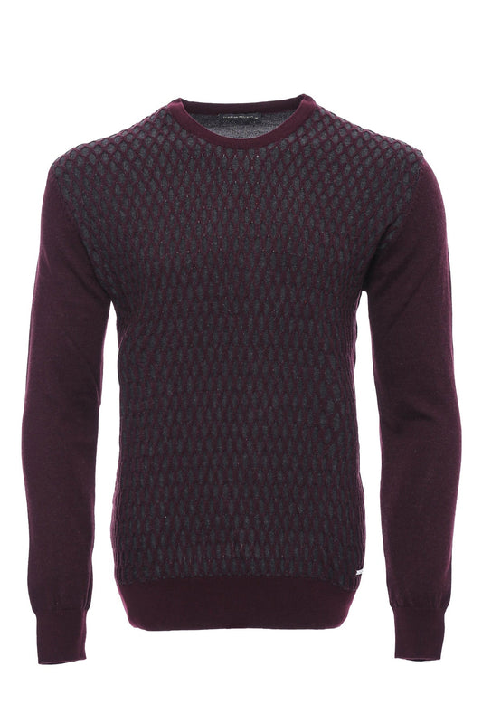 Burgundy Diamond Patterned Circle Neck Sweater - Wessi