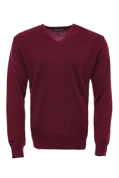 Dot Patterned V Neck Burgundy Sweater