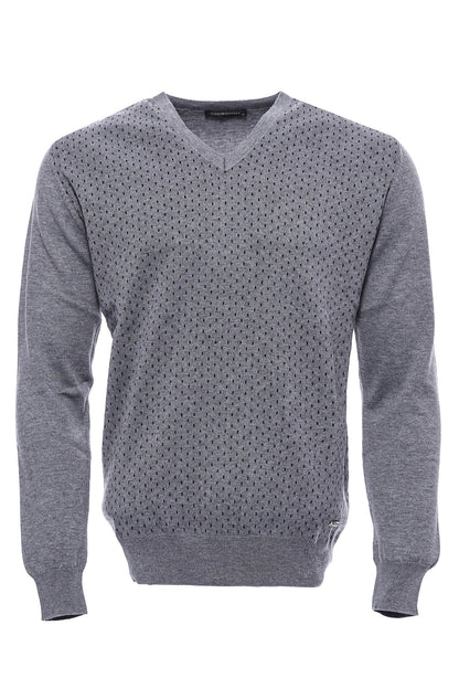 Dot Patterned V Neck Grey Sweater