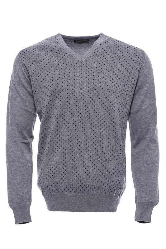 Dot Patterned V Neck Grey Sweater