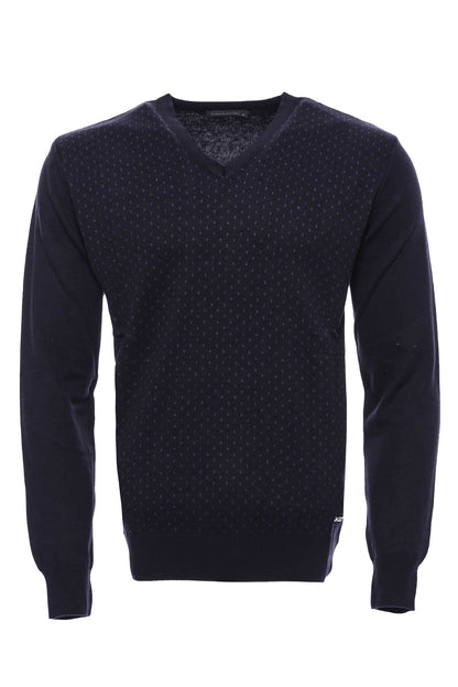 Dot Patterned V Neck Navy Blue Sweater