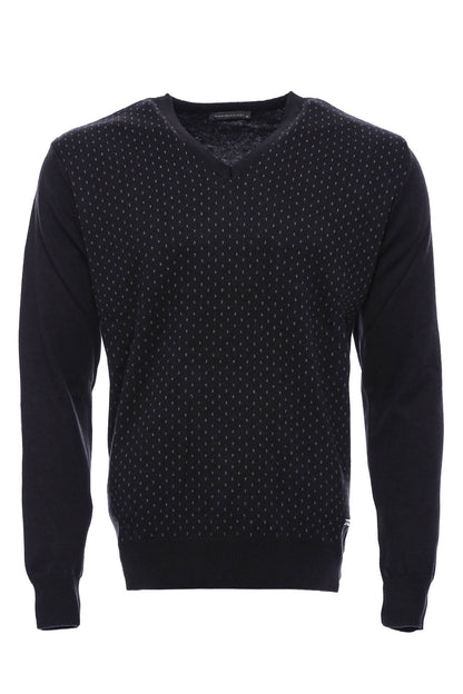 Dot Patterned V Neck Black Sweater