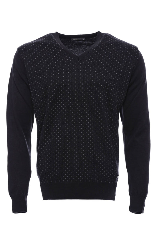 Dot Patterned V Neck Black Sweater