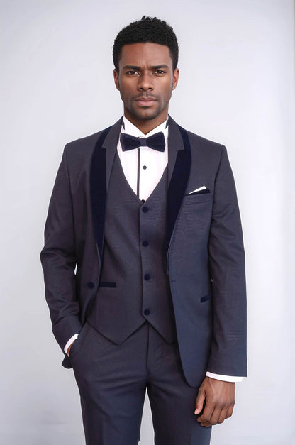KOALA SYDNEY  Patterned Velvet Lapel Navy Blue Men Tuxedo