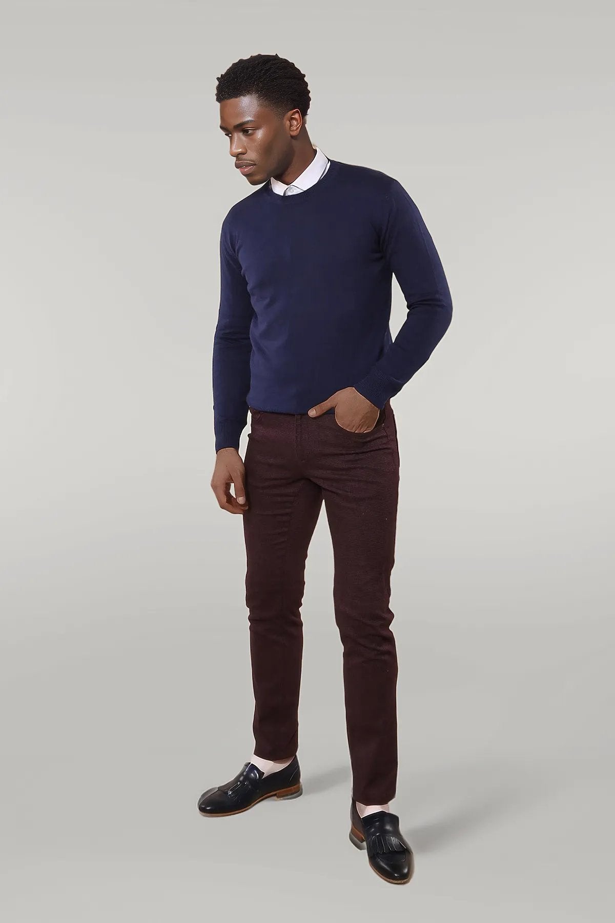 Circle Collar Navy Blue Sweater