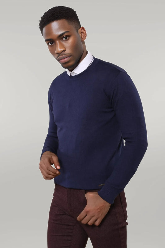 Circle Collar Navy Blue Sweater