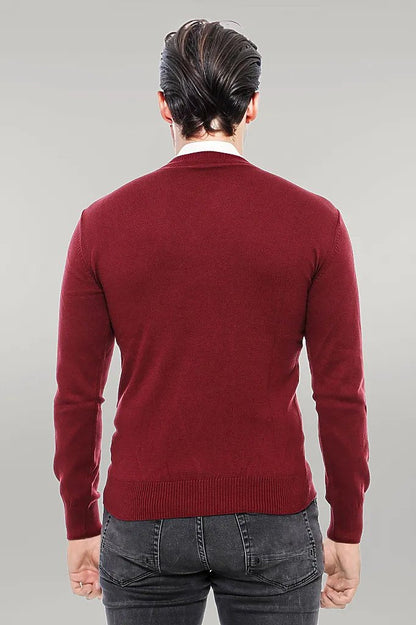 Crew Neck Men's Burgundy Sweater - Wessi