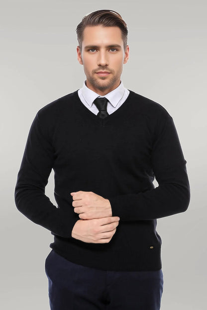 V Neck Black Men's Sweater