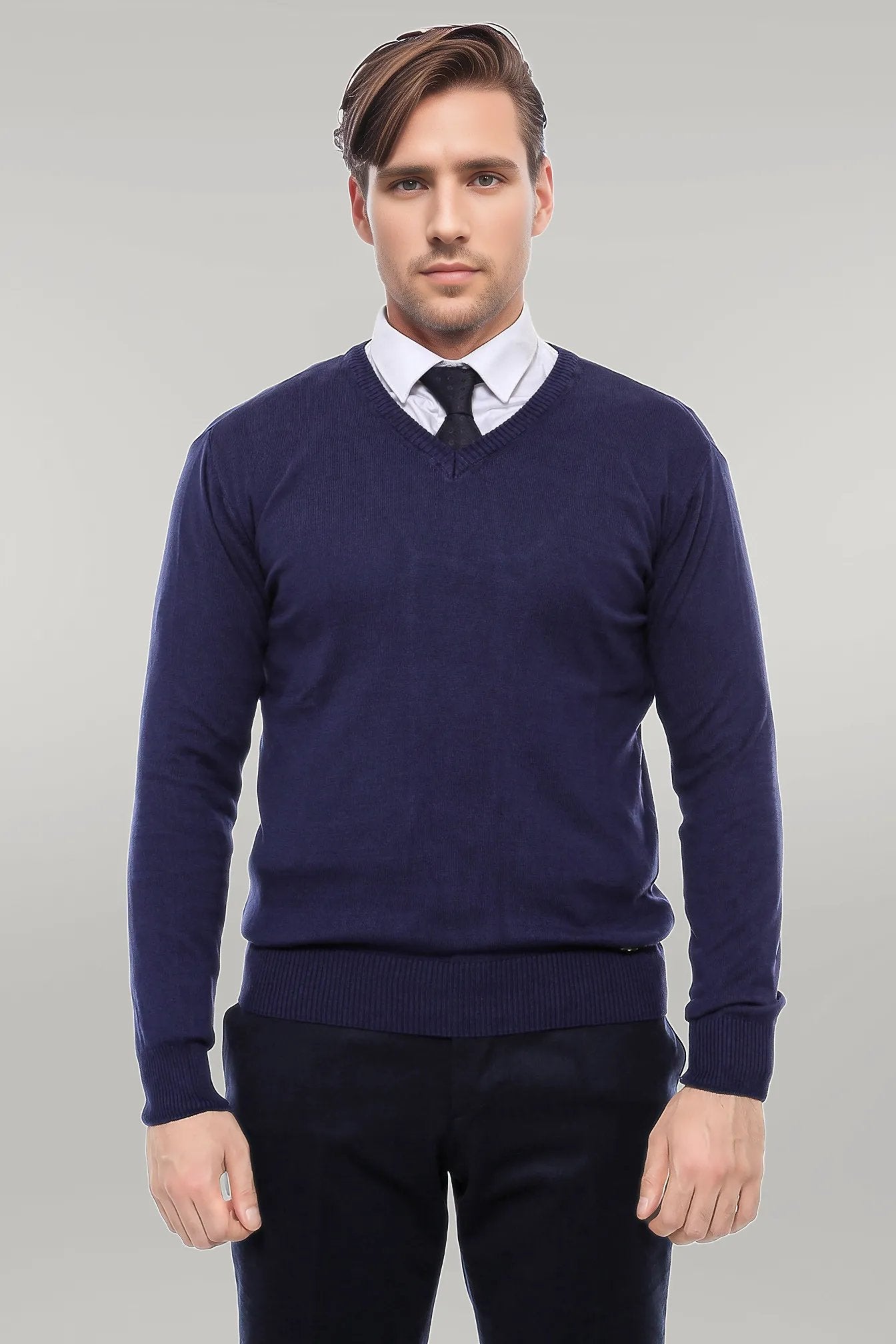 V Neck Navy Blue Men Sweater