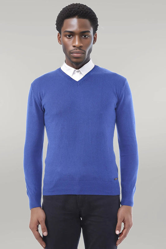 V Neck Indigo Men Sweater