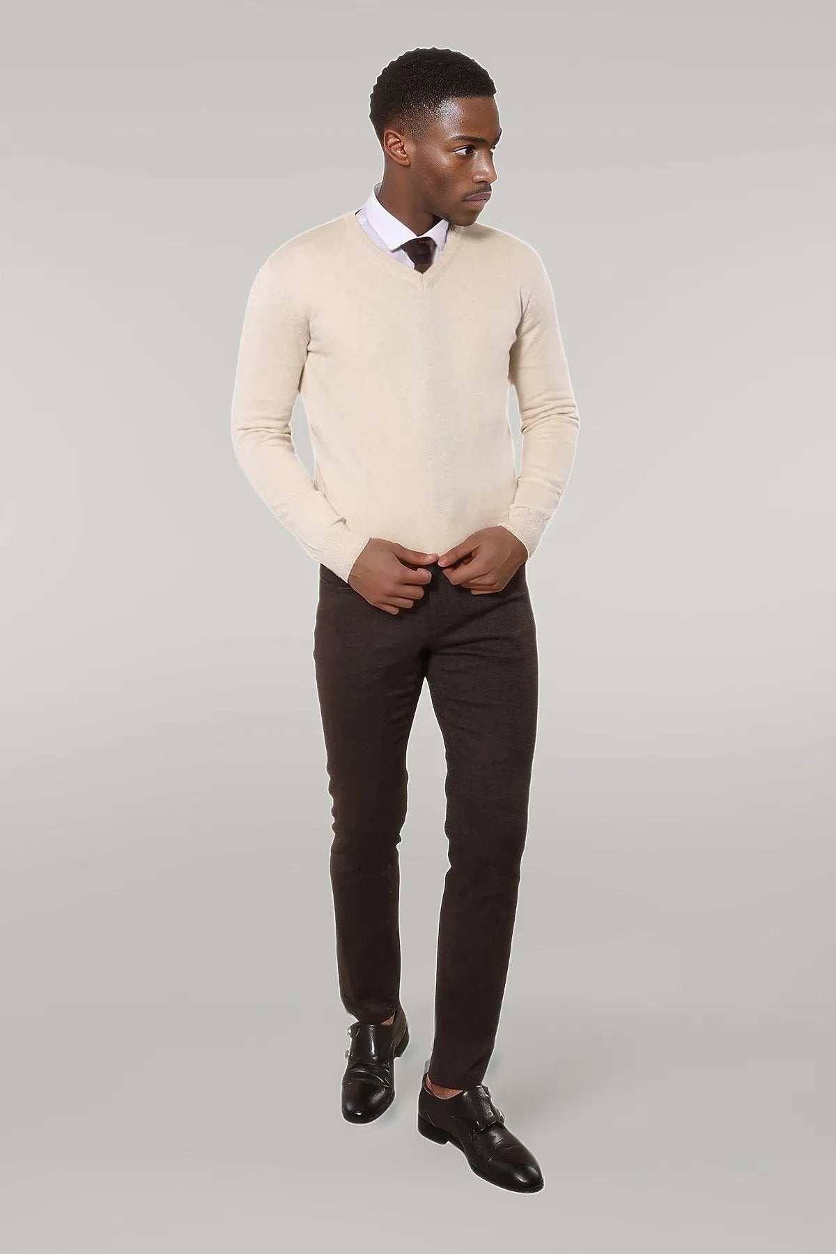 V Neck Cream Sweater