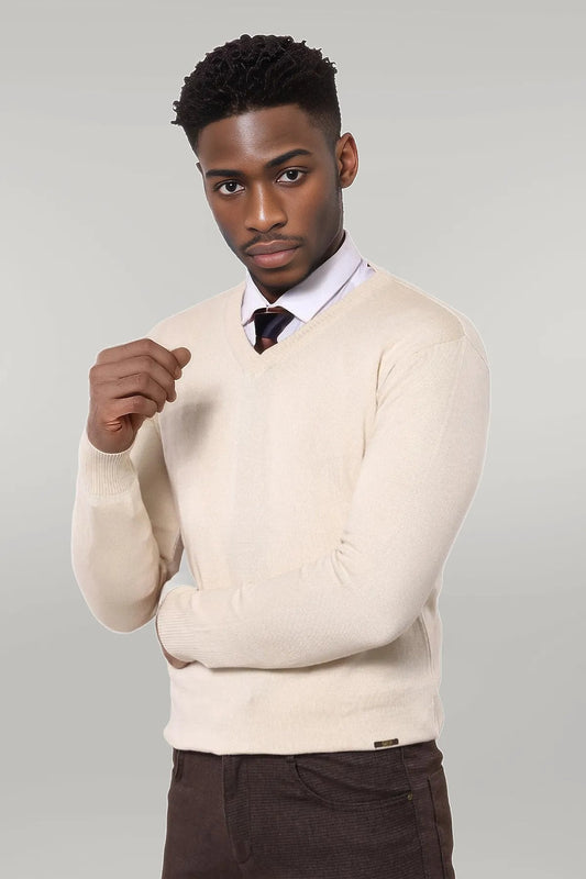 V Neck Cream Sweater