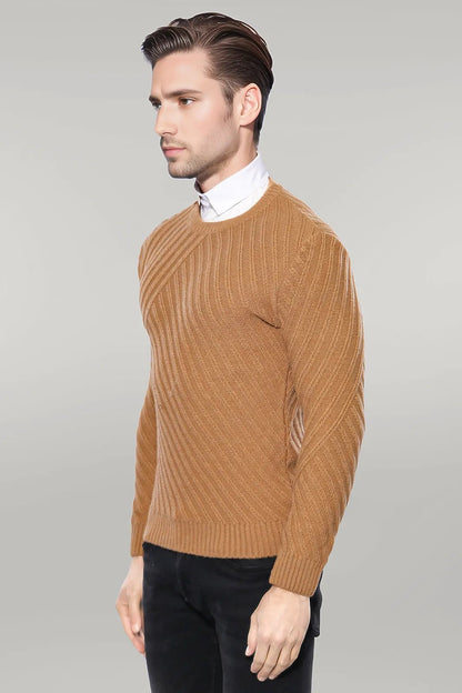 Patterned Circle Neck Tawny Sweater