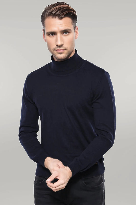 Turtleneck Navy Blue Men Sweater
