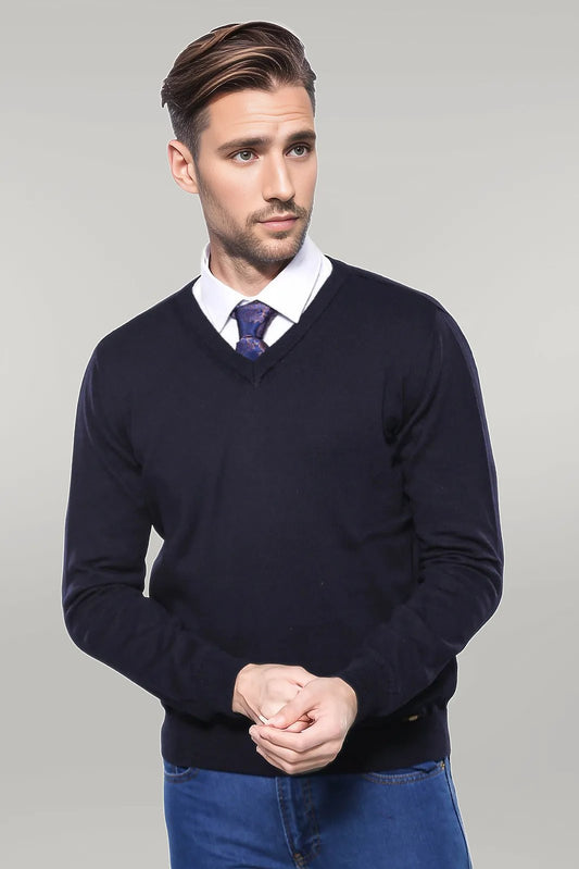 V Neck Navy Blue Sweater