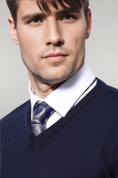 V Neck Dark Blue Knitwear