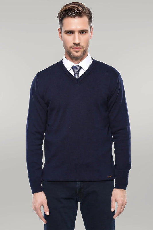 V Neck Dark Blue Knitwear