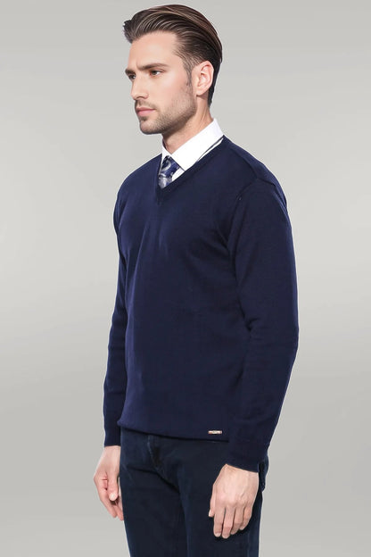 V Neck Dark Blue Knitwear