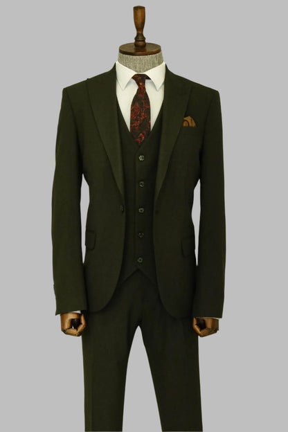 KOALA SYDNEY  Three Piece Slim Fit Single Button Green Men Suit