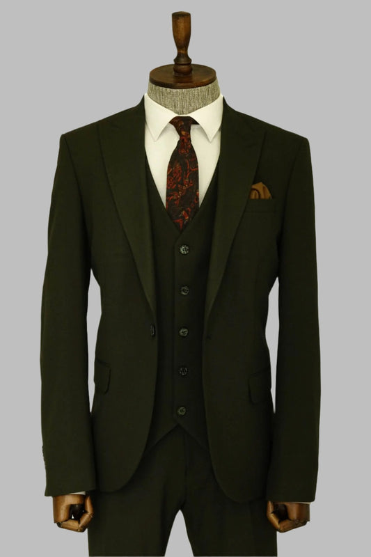 KOALA SYDNEY  Three Piece Slim Fit Single Button Green Men Suit