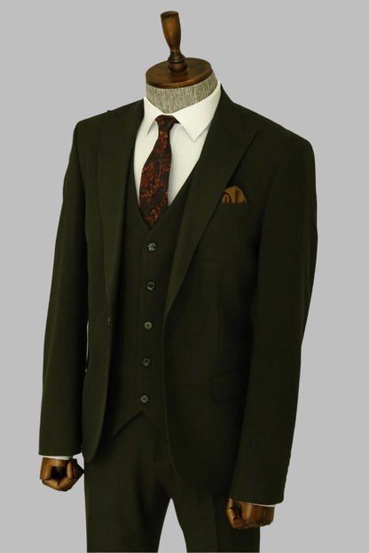 KOALA SYDNEY  Three Piece Slim Fit Single Button Green Men Suit