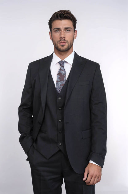 KOALA SYDNEY 3 -Piece Single Button Peak Lapel Black Men Suit