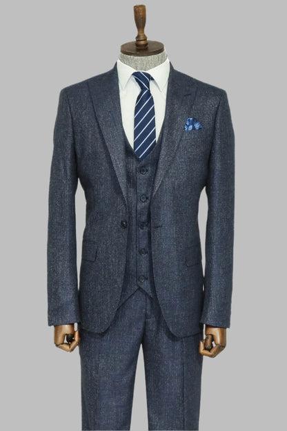 KOALA SYDNEY  3 -Piece Single Button Peak Lapel Grey Blue Men Suit -