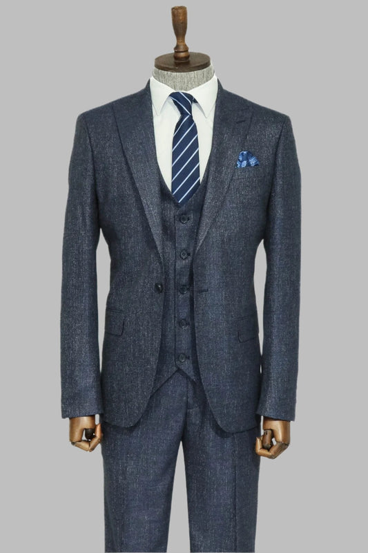 KOALA SYDNEY  3 -Piece Single Button Peak Lapel Grey Blue Men Suit -