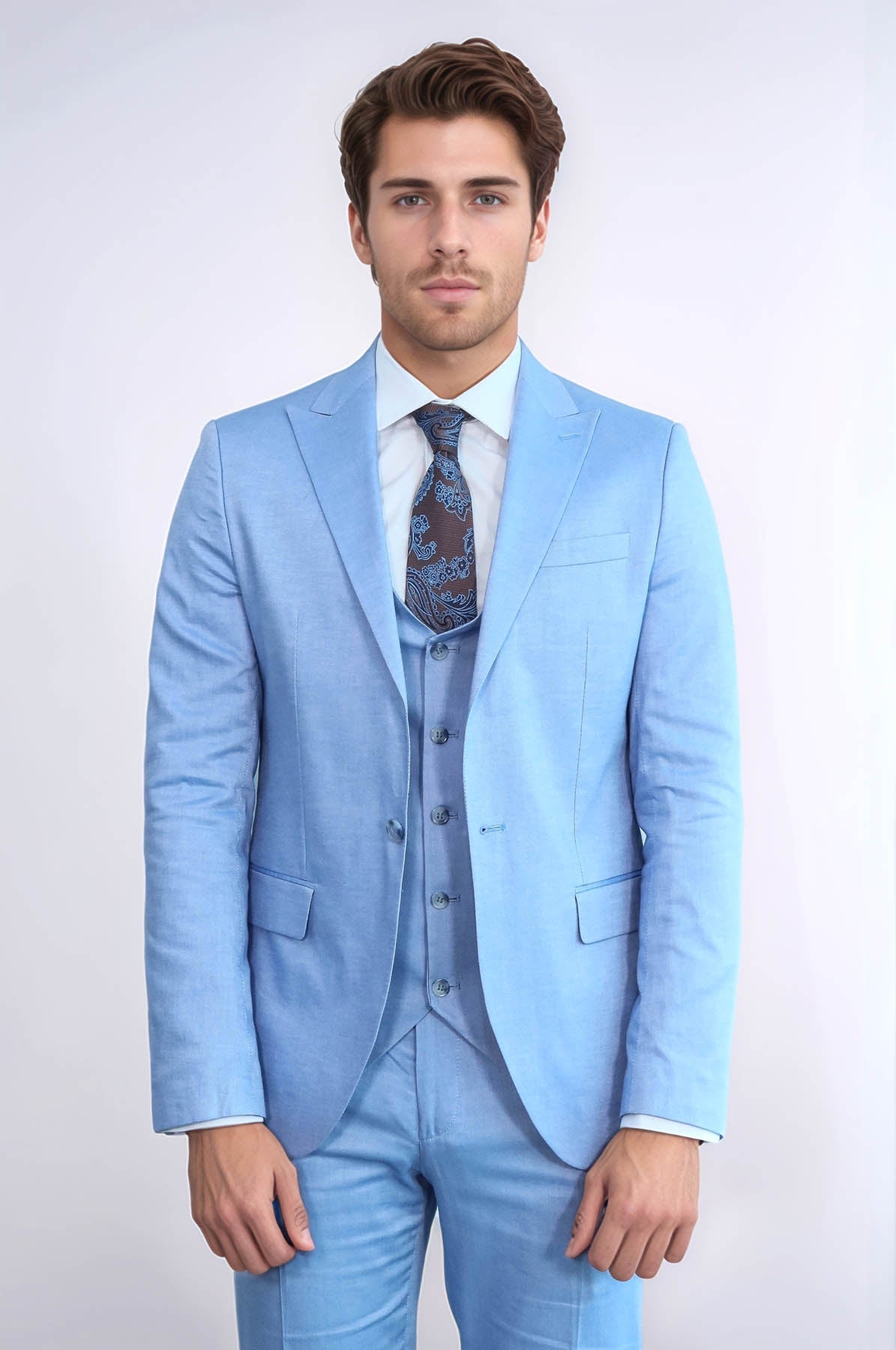 KOALA SYDNEY 3 -Piece Single Button Peak Lapel Ice Blue Men Suit