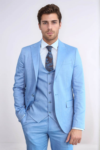 KOALA SYDNEY 3 -Piece Single Button Peak Lapel Ice Blue Men Suit