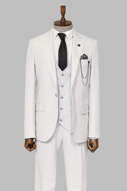 KOALA SYDNEY  3 -Piece Single Button Peak Lapel White Men Suit -