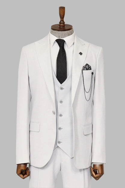 KOALA SYDNEY  3 -Piece Single Button Peak Lapel White Men Suit -