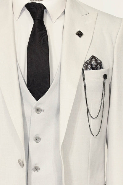 KOALA SYDNEY  3 -Piece Single Button Peak Lapel White Men Suit -