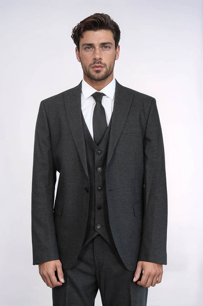KOALA SYDNEY 3 -Piece Single Button Peak Lapel Dark Grey Men Suit