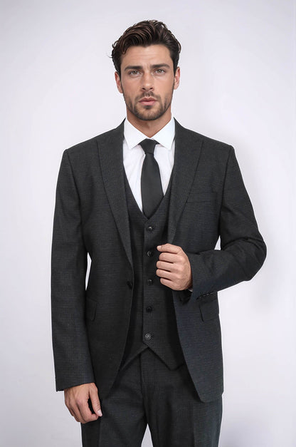 KOALA SYDNEY 3 -Piece Single Button Peak Lapel Dark Grey Men Suit
