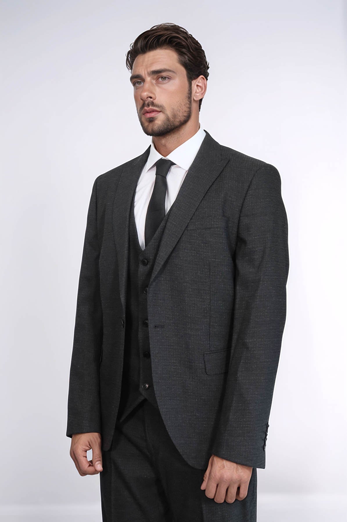 KOALA SYDNEY 3 -Piece Single Button Peak Lapel Dark Grey Men Suit