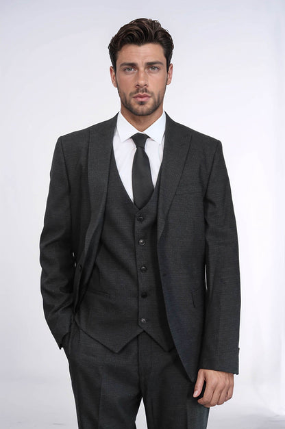 KOALA SYDNEY 3 -Piece Single Button Peak Lapel Dark Grey Men Suit